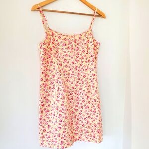 Vintage RAMPAGE SWIM Mini Sun Dress 7/8 Yellow w/Red Pink Floral Beach Pool